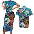 Personalised Sharks NAIDOC Week 2024 Couples Matching Short Sleeve Bodycon Dress and Hawaiian Shirt Australia Aboriginal Dot Painting