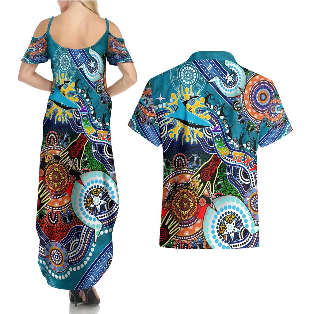 Personalised Sharks NAIDOC Week 2024 Couples Matching Summer Maxi Dress and Hawaiian Shirt Australia Aboriginal Dot Painting