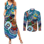 Personalised Sharks NAIDOC Week 2024 Couples Matching Summer Maxi Dress and Long Sleeve Button Shirt Australia Aboriginal Dot Painting