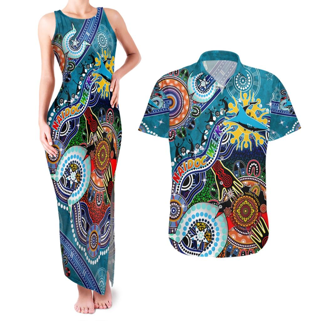 Personalised Sharks NAIDOC Week 2024 Couples Matching Tank Maxi Dress and Hawaiian Shirt Australia Aboriginal Dot Painting
