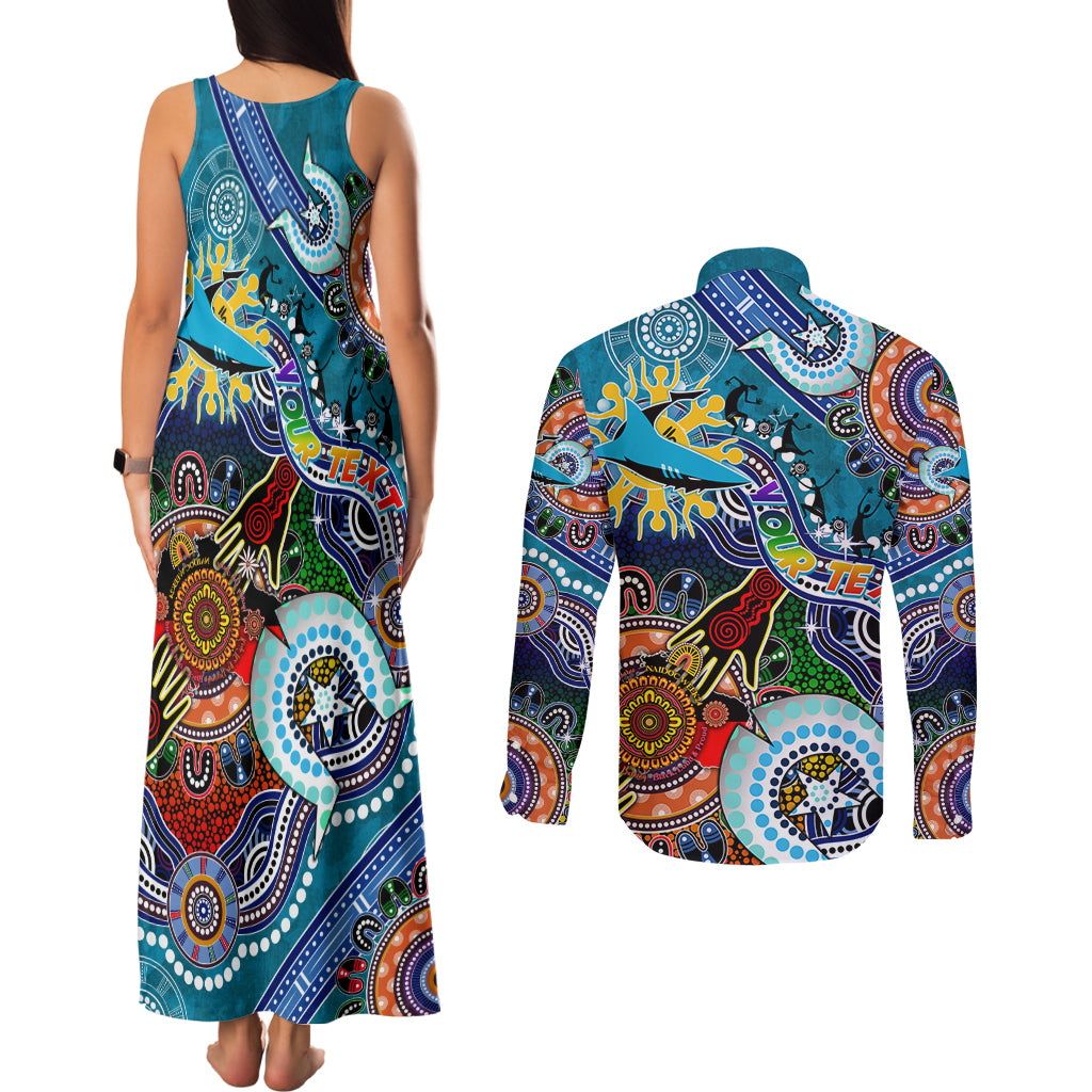 Personalised Sharks NAIDOC Week 2024 Couples Matching Tank Maxi Dress and Long Sleeve Button Shirt Australia Aboriginal Dot Painting