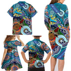 Personalised Sharks NAIDOC Week 2024 Family Matching Long Sleeve Bodycon Dress and Hawaiian Shirt Australia Aboriginal Dot Painting