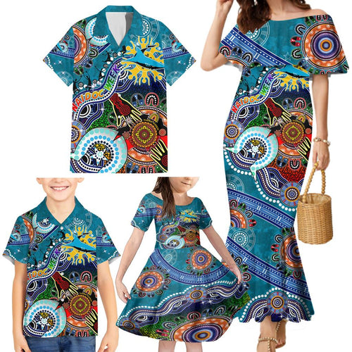 Personalised Sharks NAIDOC Week 2024 Family Matching Mermaid Dress and Hawaiian Shirt Australia Aboriginal Dot Painting