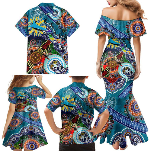 Personalised Sharks NAIDOC Week 2024 Family Matching Mermaid Dress and Hawaiian Shirt Australia Aboriginal Dot Painting