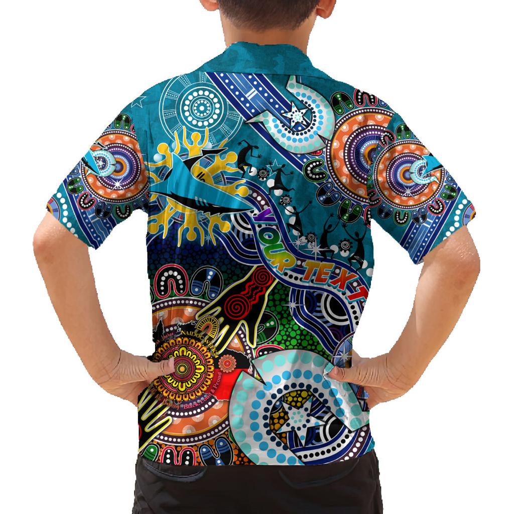 Personalised Sharks NAIDOC Week 2024 Family Matching Off The Shoulder Long Sleeve Dress and Hawaiian Shirt Australia Aboriginal Dot Painting
