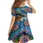 Personalised Sharks NAIDOC Week 2024 Family Matching Off The Shoulder Long Sleeve Dress and Hawaiian Shirt Australia Aboriginal Dot Painting