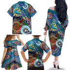 Personalised Sharks NAIDOC Week 2024 Family Matching Off The Shoulder Long Sleeve Dress and Hawaiian Shirt Australia Aboriginal Dot Painting