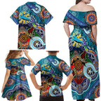 Personalised Sharks NAIDOC Week 2024 Family Matching Off Shoulder Maxi Dress and Hawaiian Shirt Australia Aboriginal Dot Painting