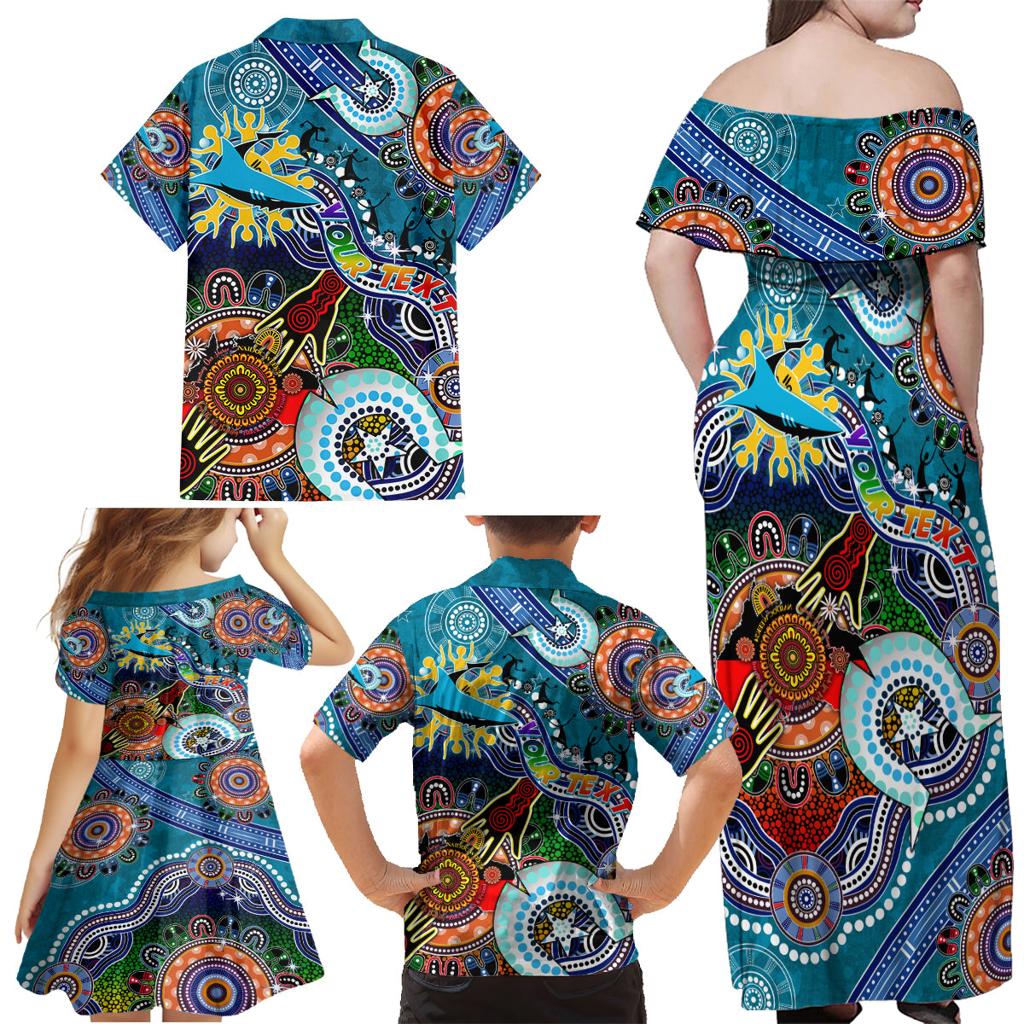 Personalised Sharks NAIDOC Week 2024 Family Matching Off Shoulder Maxi Dress and Hawaiian Shirt Australia Aboriginal Dot Painting
