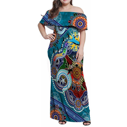 Personalised Sharks NAIDOC Week 2024 Family Matching Off Shoulder Maxi Dress and Hawaiian Shirt Australia Aboriginal Dot Painting