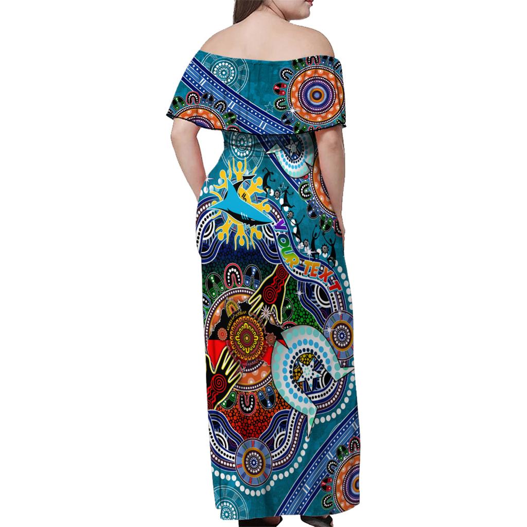 Personalised Sharks NAIDOC Week 2024 Family Matching Off Shoulder Maxi Dress and Hawaiian Shirt Australia Aboriginal Dot Painting