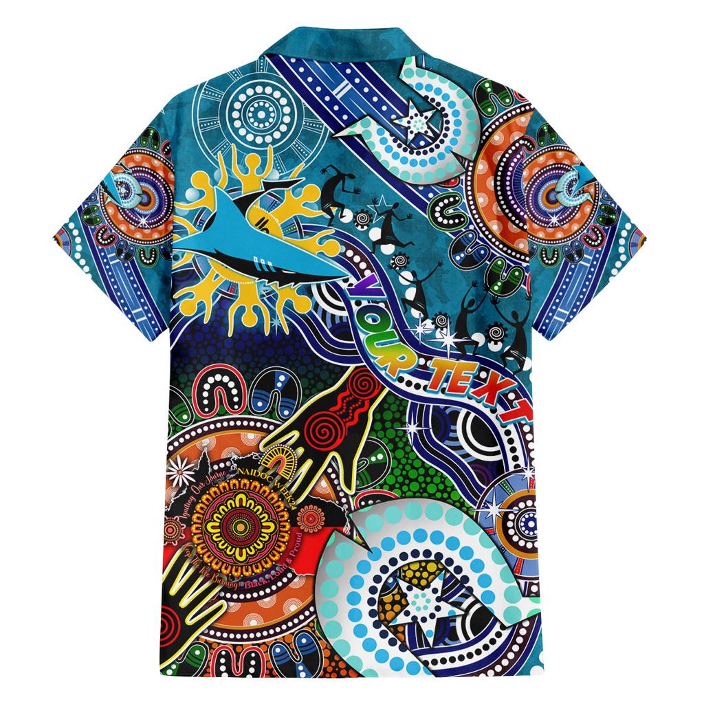 Personalised Sharks NAIDOC Week 2024 Family Matching Off Shoulder Short Dress and Hawaiian Shirt Australia Aboriginal Dot Painting
