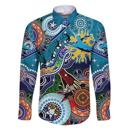 Personalised Sharks NAIDOC Week 2024 Family Matching Off Shoulder Short Dress and Hawaiian Shirt Australia Aboriginal Dot Painting