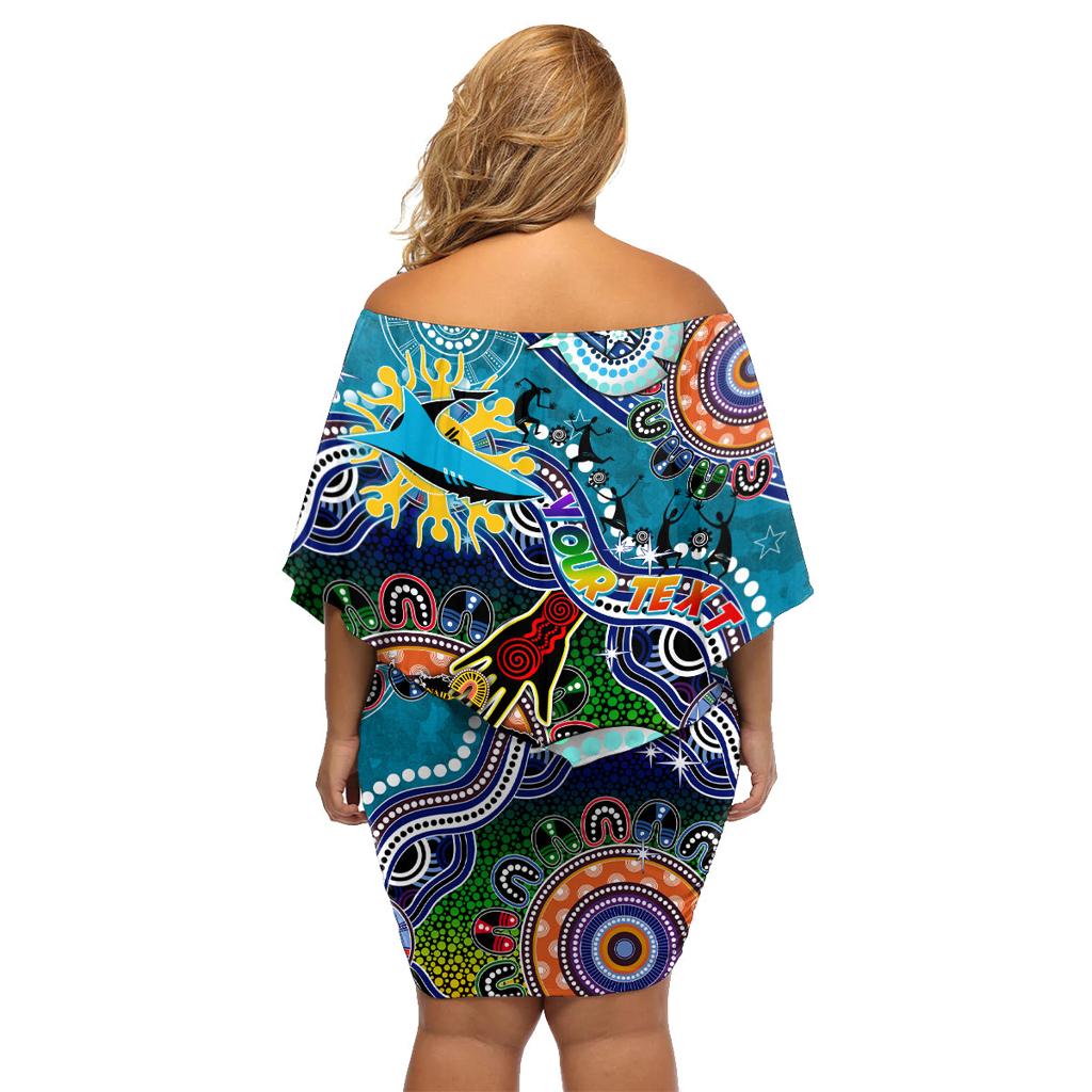 Personalised Sharks NAIDOC Week 2024 Family Matching Off Shoulder Short Dress and Hawaiian Shirt Australia Aboriginal Dot Painting