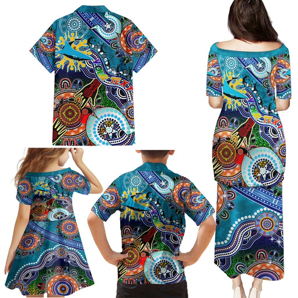 Personalised Sharks NAIDOC Week 2024 Family Matching Puletasi and Hawaiian Shirt Australia Aboriginal Dot Painting