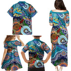 Personalised Sharks NAIDOC Week 2024 Family Matching Puletasi and Hawaiian Shirt Australia Aboriginal Dot Painting