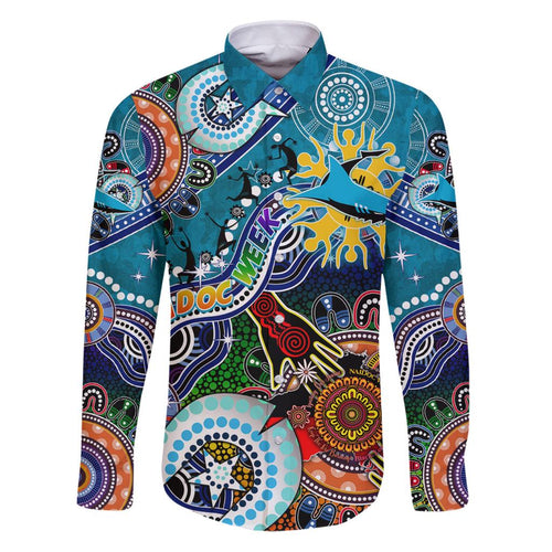 Personalised Sharks NAIDOC Week 2024 Family Matching Puletasi and Hawaiian Shirt Australia Aboriginal Dot Painting