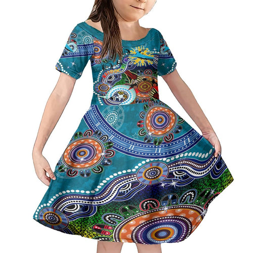 Personalised Sharks NAIDOC Week 2024 Family Matching Short Sleeve Bodycon Dress and Hawaiian Shirt Australia Aboriginal Dot Painting