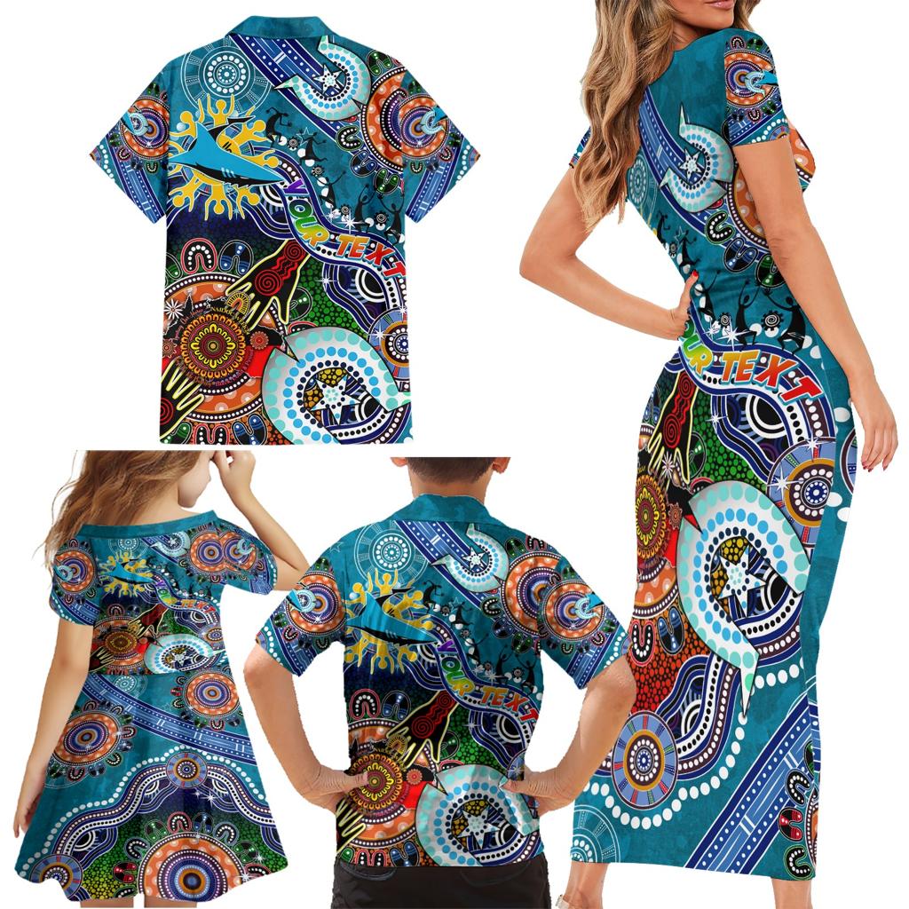 Personalised Sharks NAIDOC Week 2024 Family Matching Short Sleeve Bodycon Dress and Hawaiian Shirt Australia Aboriginal Dot Painting