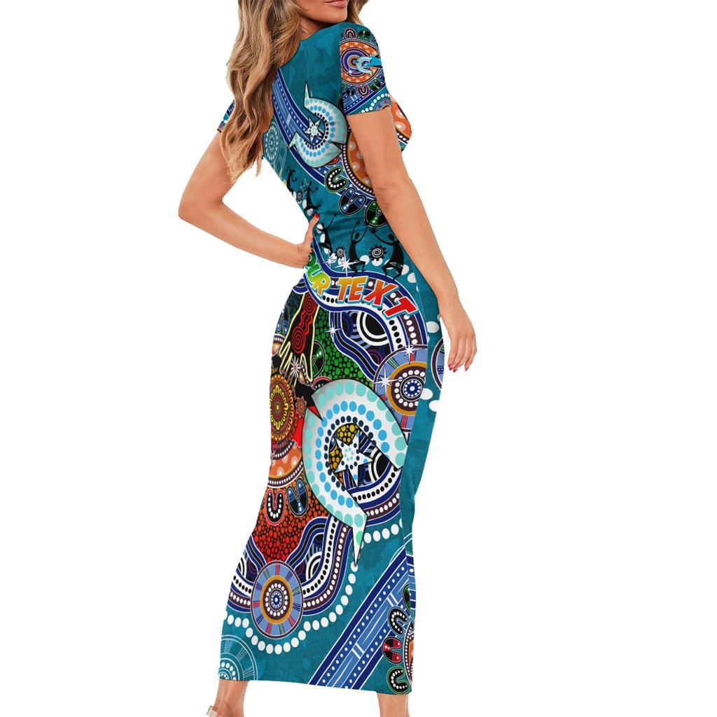 Personalised Sharks NAIDOC Week 2024 Family Matching Short Sleeve Bodycon Dress and Hawaiian Shirt Australia Aboriginal Dot Painting