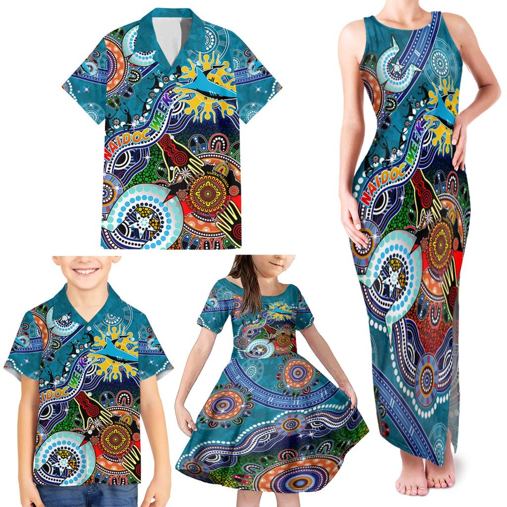 Personalised Sharks NAIDOC Week 2024 Family Matching Tank Maxi Dress and Hawaiian Shirt Australia Aboriginal Dot Painting