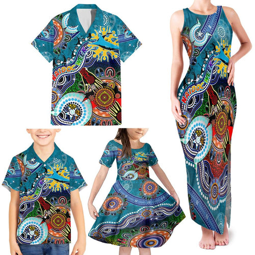 Personalised Sharks NAIDOC Week 2024 Family Matching Tank Maxi Dress and Hawaiian Shirt Australia Aboriginal Dot Painting