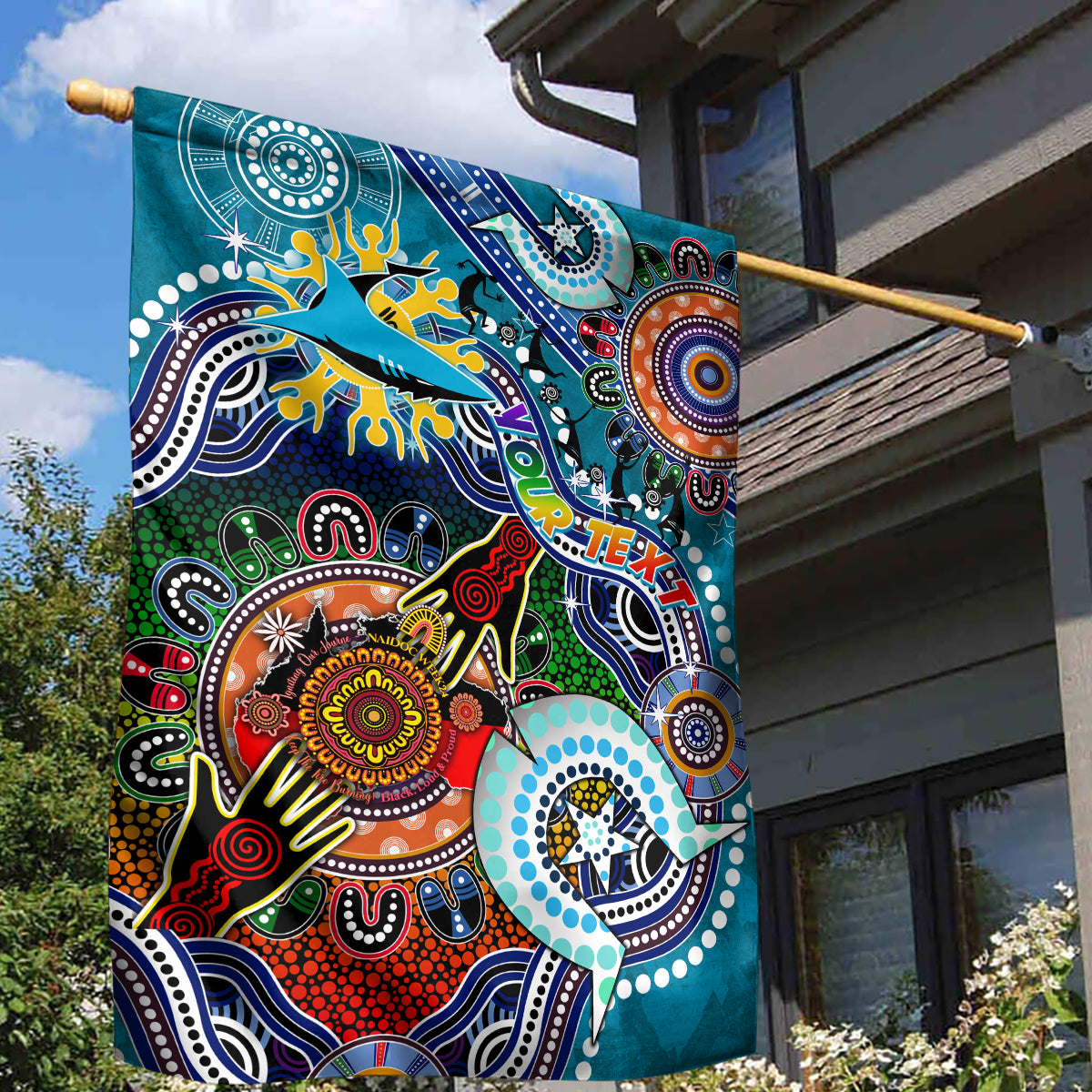 Personalised Sharks NAIDOC Week 2024 Garden Flag Australia Aboriginal Dot Painting
