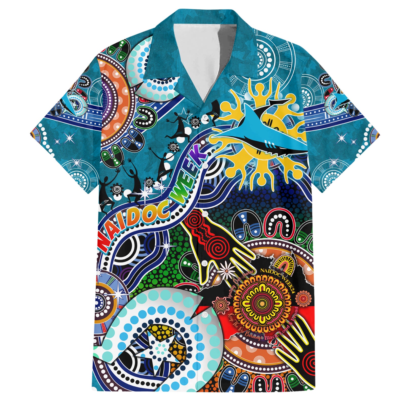 Personalised Sharks NAIDOC Week 2024 Hawaiian Shirt Australia Aboriginal Dot Painting