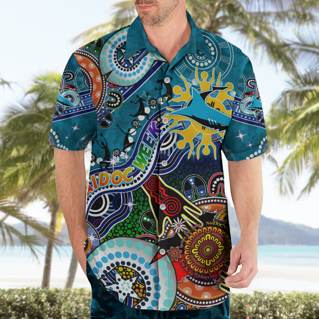 Personalised Sharks NAIDOC Week 2024 Hawaiian Shirt Australia Aboriginal Dot Painting