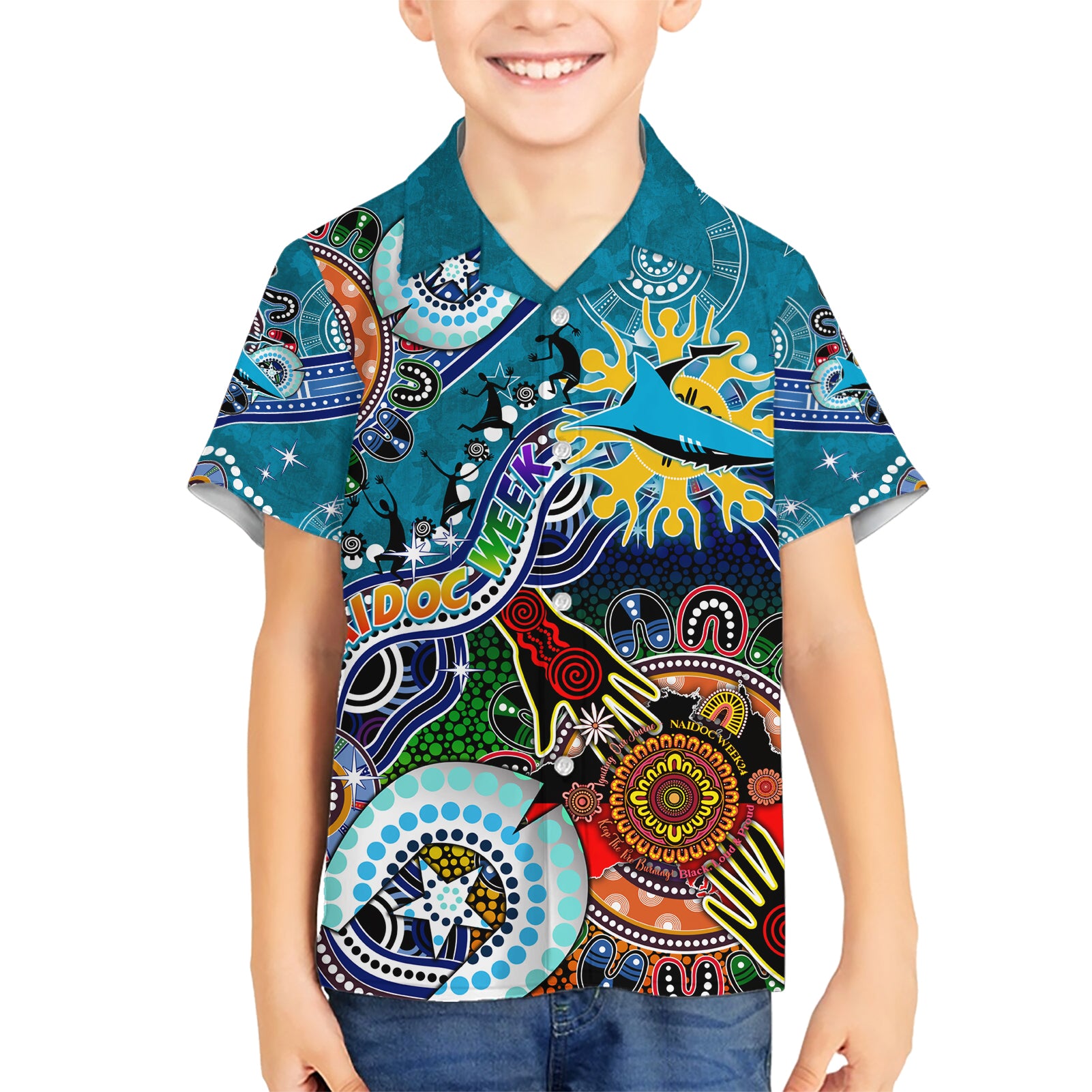 Personalised Sharks NAIDOC Week 2024 Hawaiian Shirt Australia Aboriginal Dot Painting