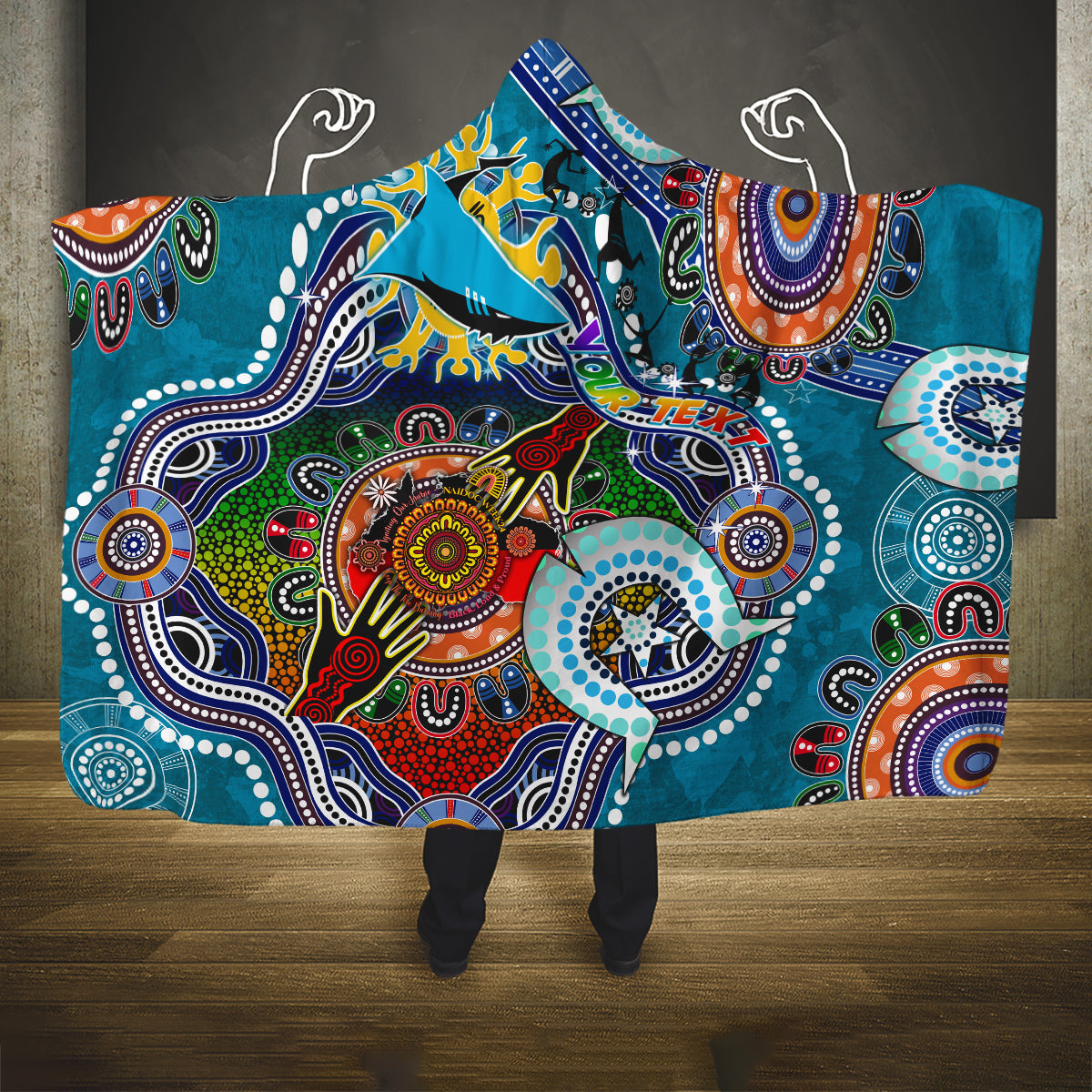 Personalised Sharks NAIDOC Week 2024 Hooded Blanket Australia Aboriginal Dot Painting