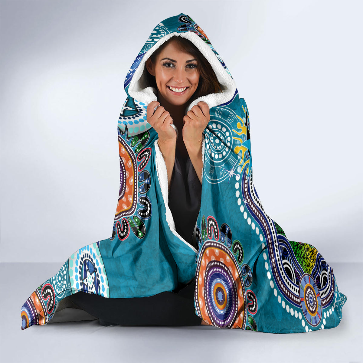 Personalised Sharks NAIDOC Week 2024 Hooded Blanket Australia Aboriginal Dot Painting