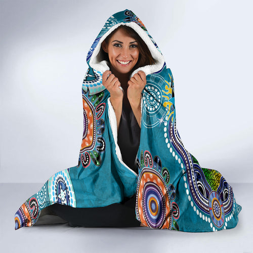 Personalised Sharks NAIDOC Week 2024 Hooded Blanket Australia Aboriginal Dot Painting