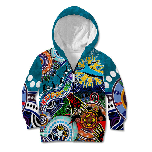 Personalised Sharks NAIDOC Week 2024 Kid Hoodie Australia Aboriginal Dot Painting