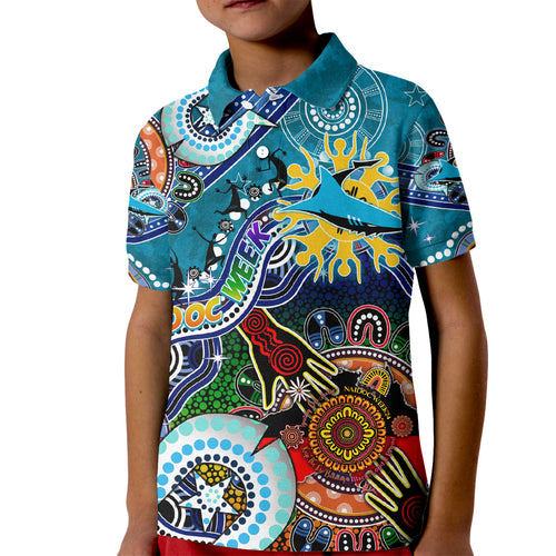 Personalised Sharks NAIDOC Week 2024 Kid Polo Shirt Australia Aboriginal Dot Painting