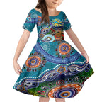 Personalised Sharks NAIDOC Week 2024 Kid Short Sleeve Dress Australia Aboriginal Dot Painting
