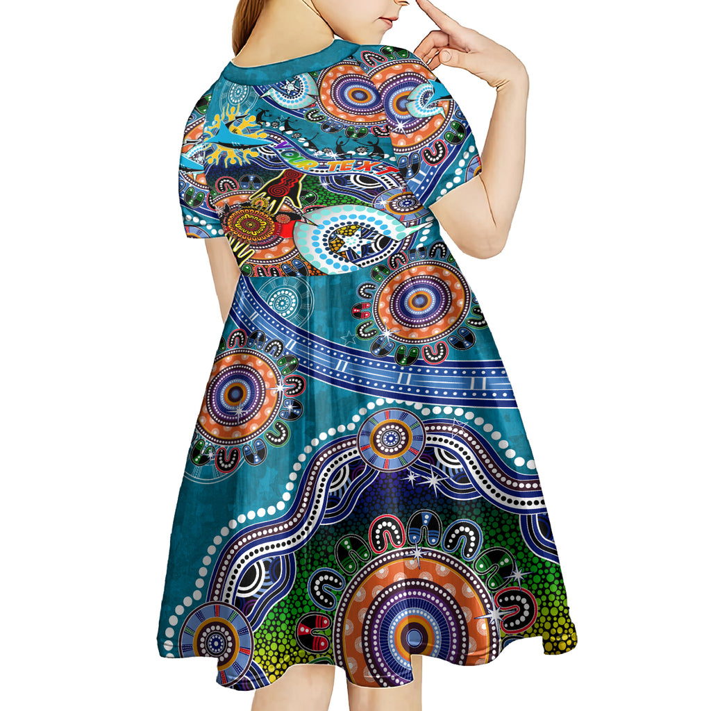 Personalised Sharks NAIDOC Week 2024 Kid Short Sleeve Dress Australia Aboriginal Dot Painting