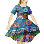 Personalised Sharks NAIDOC Week 2024 Kid Short Sleeve Dress Australia Aboriginal Dot Painting