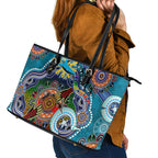 Personalised Sharks NAIDOC Week 2024 Leather Tote Bag Australia Aboriginal Dot Painting