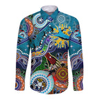 Personalised Sharks NAIDOC Week 2024 Long Sleeve Button Shirt Australia Aboriginal Dot Painting
