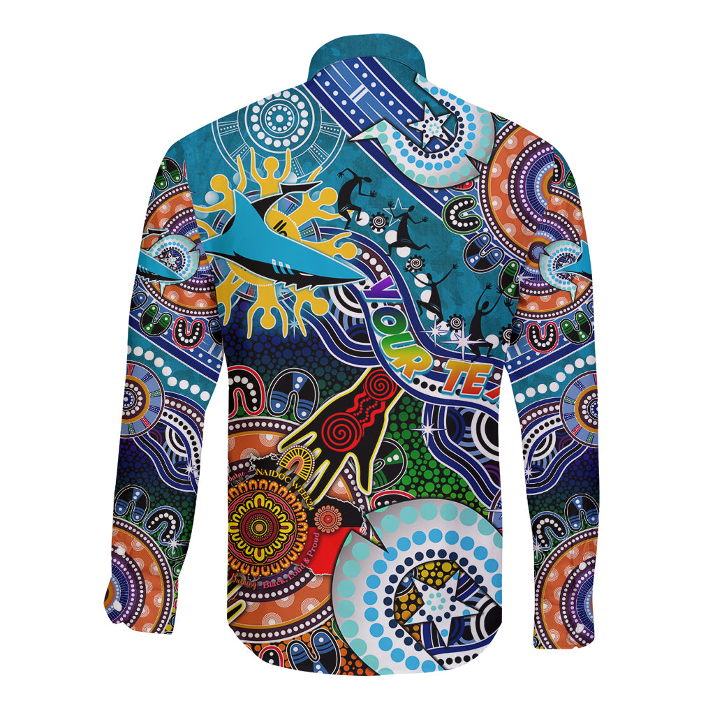 Personalised Sharks NAIDOC Week 2024 Long Sleeve Button Shirt Australia Aboriginal Dot Painting