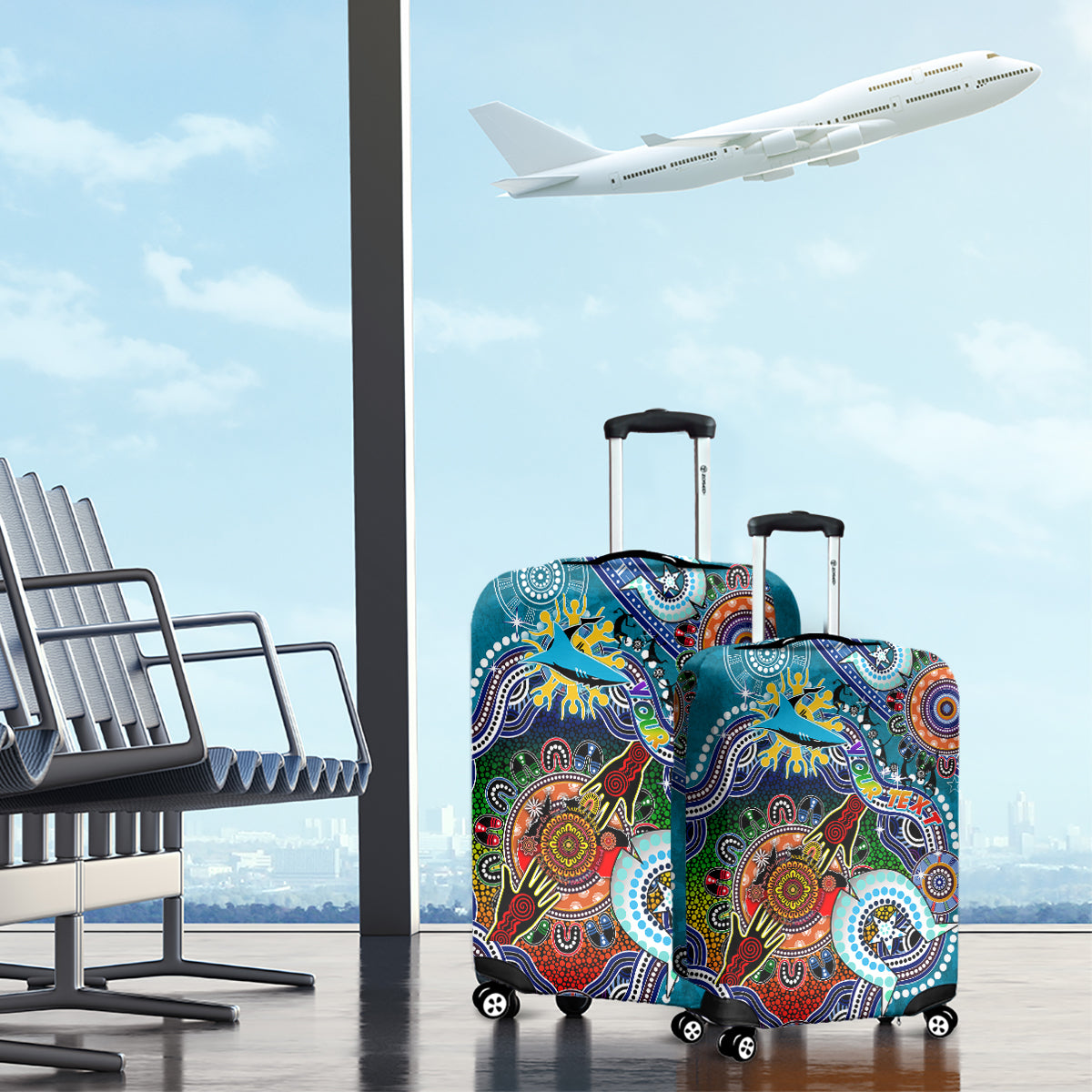 Personalised Sharks NAIDOC Week 2024 Luggage Cover Australia Aboriginal Dot Painting