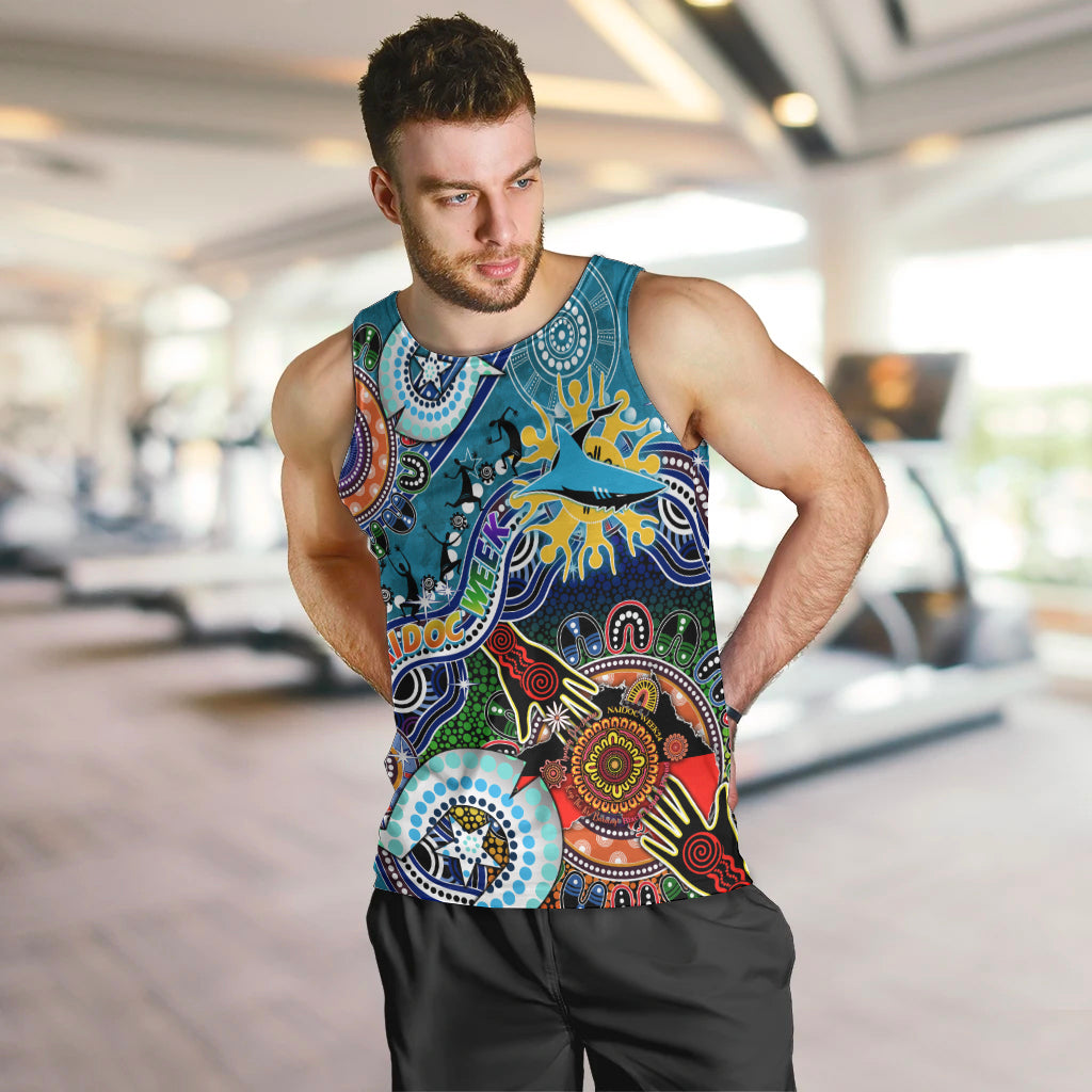 Personalised Sharks NAIDOC Week 2024 Men Tank Top Australia Aboriginal Dot Painting