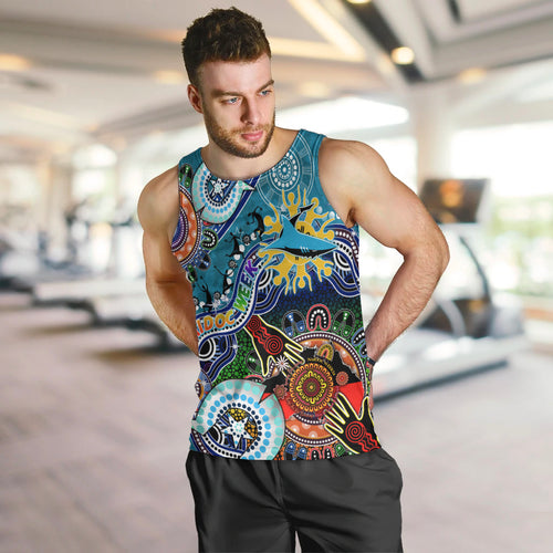 Personalised Sharks NAIDOC Week 2024 Men Tank Top Australia Aboriginal Dot Painting
