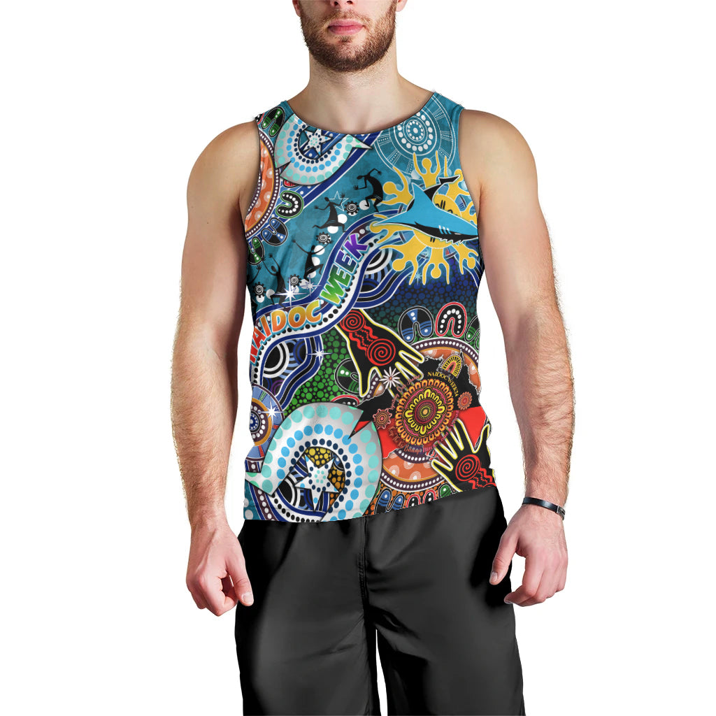 Personalised Sharks NAIDOC Week 2024 Men Tank Top Australia Aboriginal Dot Painting