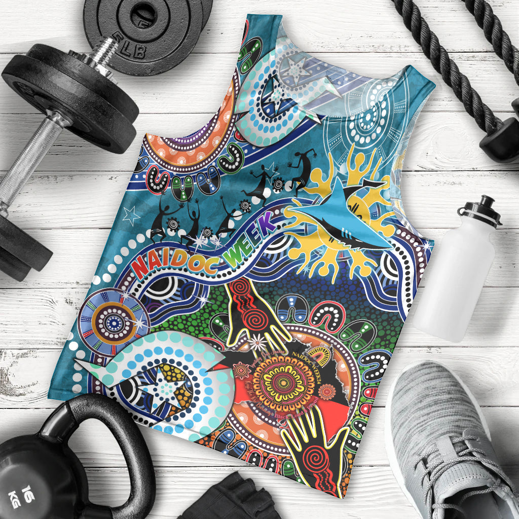Personalised Sharks NAIDOC Week 2024 Men Tank Top Australia Aboriginal Dot Painting
