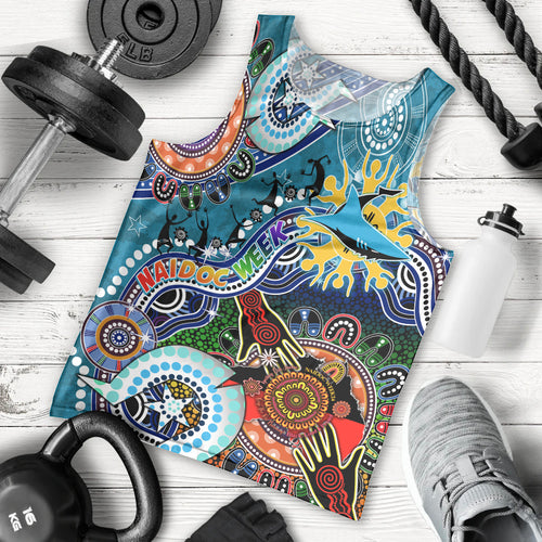 Personalised Sharks NAIDOC Week 2024 Men Tank Top Australia Aboriginal Dot Painting