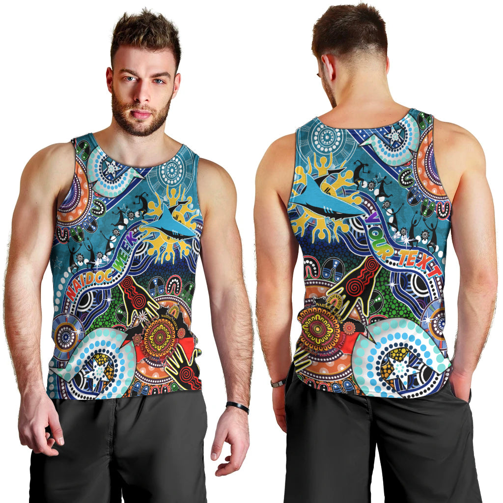 Personalised Sharks NAIDOC Week 2024 Men Tank Top Australia Aboriginal Dot Painting