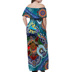 Personalised Sharks NAIDOC Week 2024 Off Shoulder Maxi Dress Australia Aboriginal Dot Painting