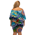 Personalised Sharks NAIDOC Week 2024 Off Shoulder Short Dress Australia Aboriginal Dot Painting